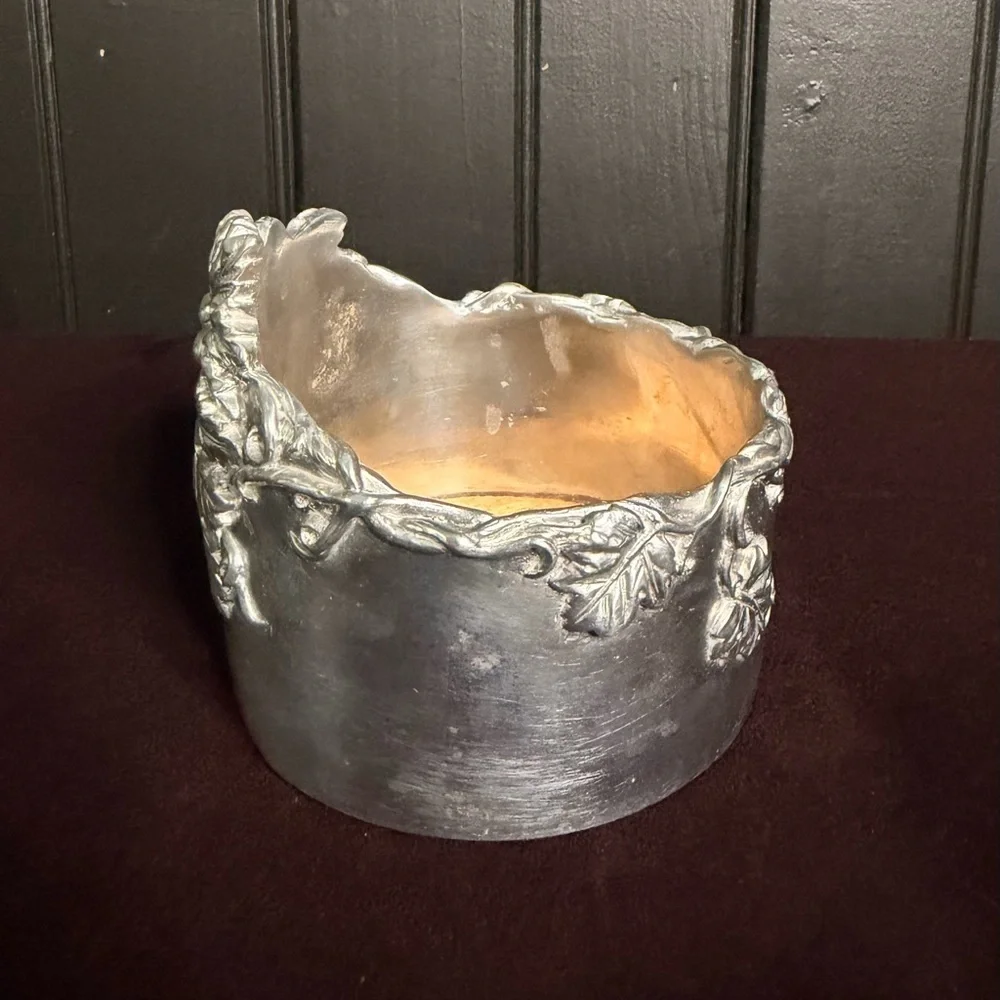 Vintage Ornate Silver Cuff with Leaf and Berry Wine Bottle Coaster